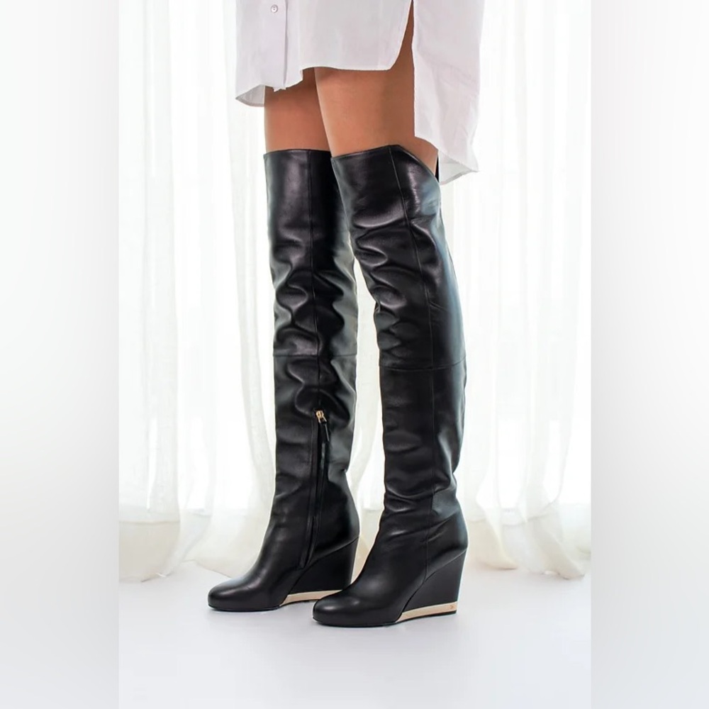 CHANEL CC Over The Knee Wedge Boot NEW